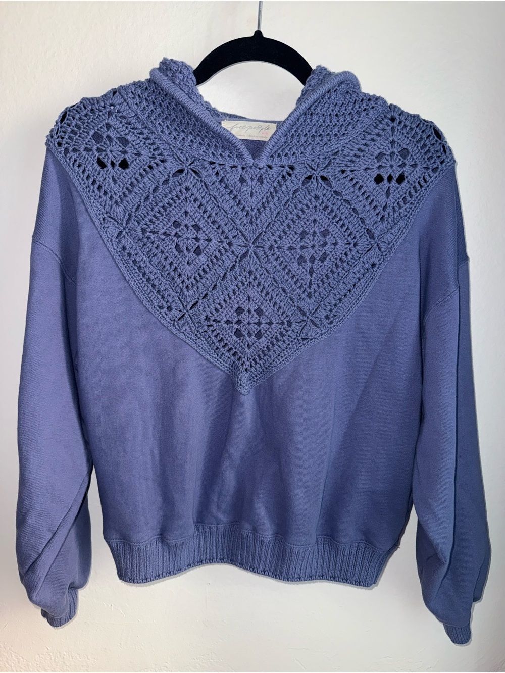 NWOT Free People Jocelyn Crochet Hoodie Sweatshirt Blue Purple XS Bohemian Beach - Picture 4 of 12